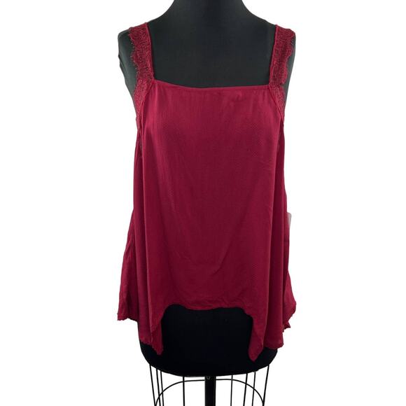 NWT FREE PEOPLE Intimately Wine Red Lace Strap Dobby Dot Cami Top Tank Size S - Picture 1 of 12